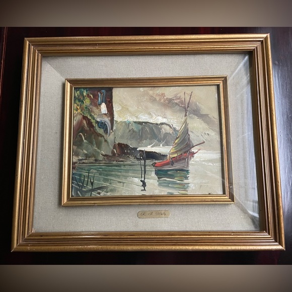 R.F Wally Original Oil Painting Of Sail Boat Signed - Picture 1 of 11